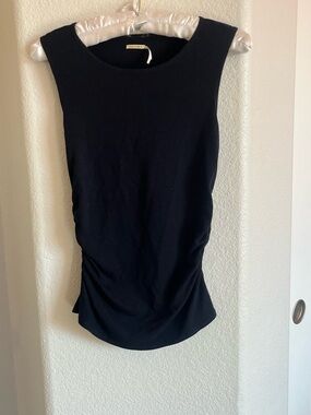 Max Studio Black Sleeveless Tank with Subtle Ruching
